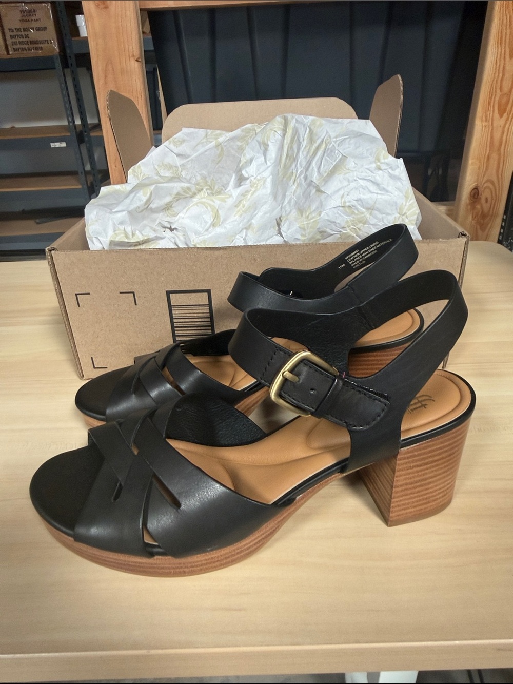 Sofft Black Leather Slingback Block Heel Sandals